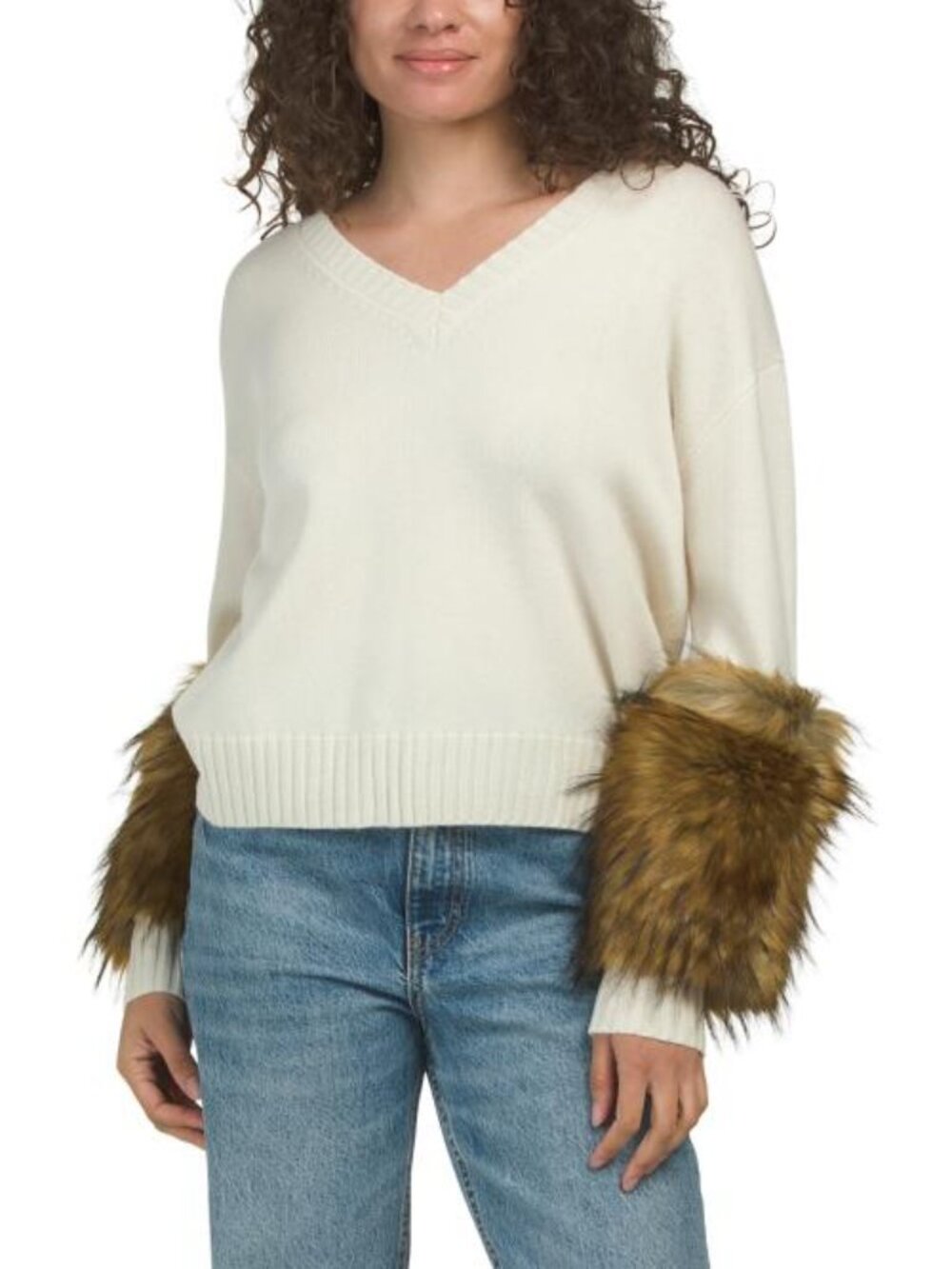 NAADAM Wool And Cashmere Blend Faux Fur V-neck Sweater